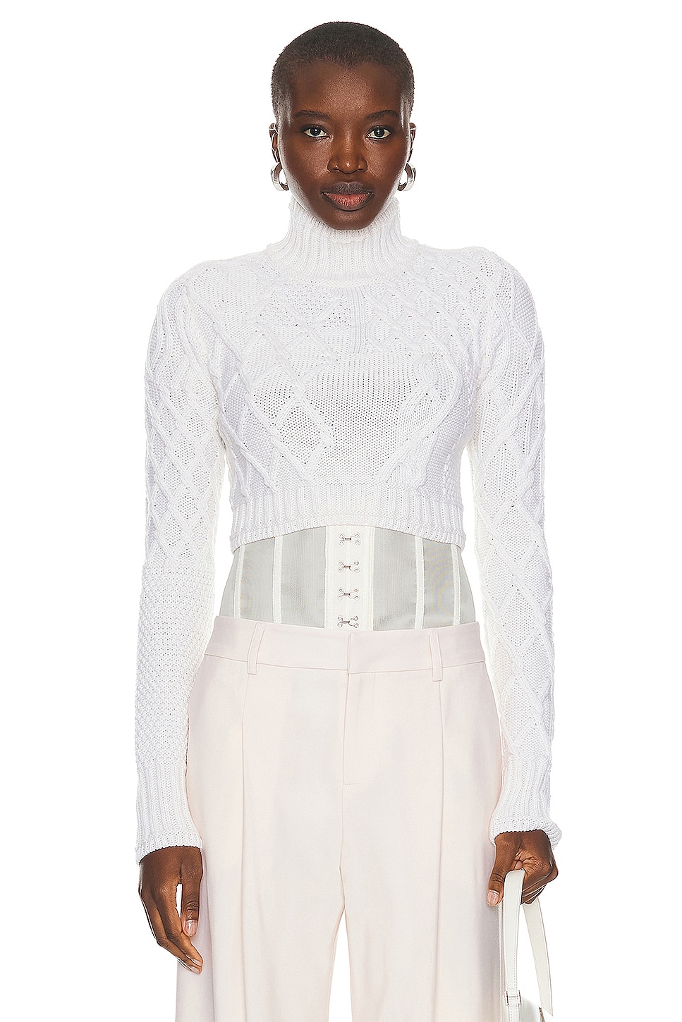 Image 1 of Monse Cropped Cable Sweater in Ivory