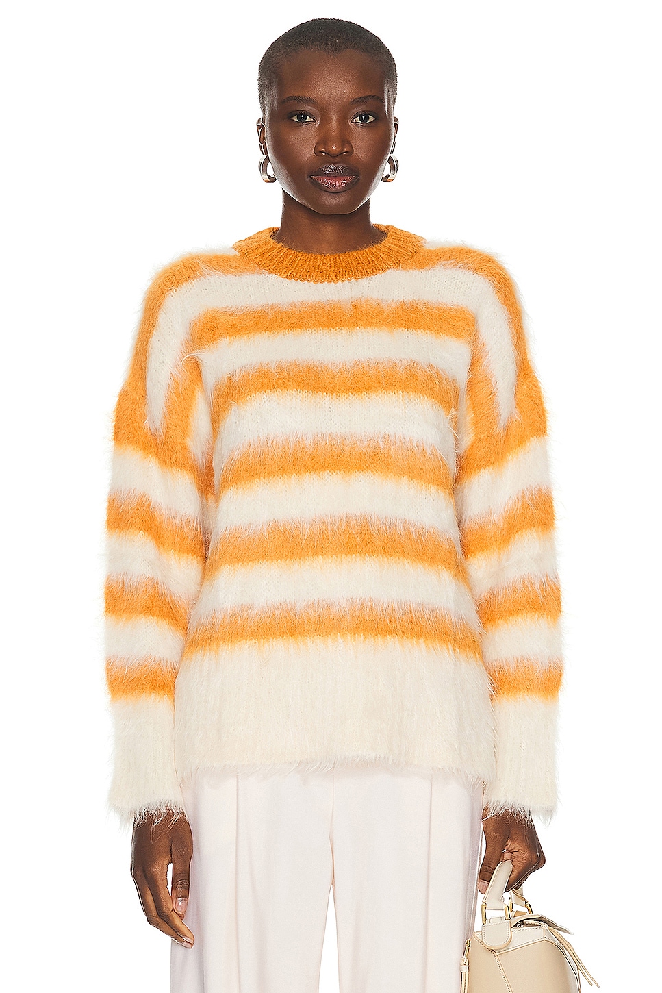 Image 1 of Monse Striped Alpaca Sweater in White & Orange