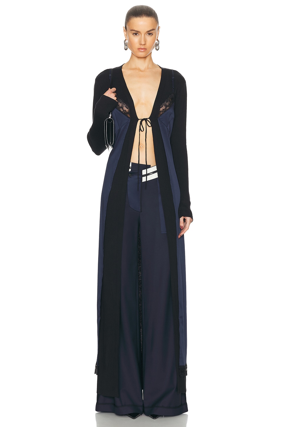 Image 1 of Monse Lingerie Detail Maxi Cardigan in Black & Midnight