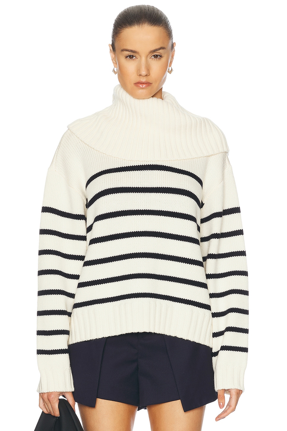 Turtleneck Striped Sweater in Ivory