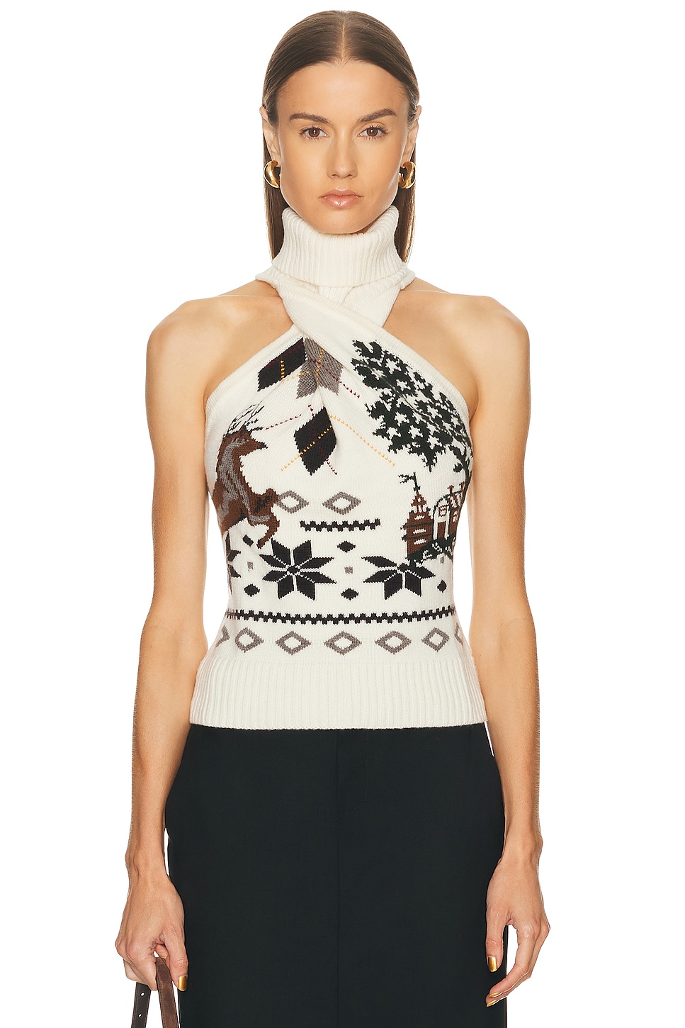 Image 1 of Monse Mixed Fair Isle Halterneck Sweater in Ivory