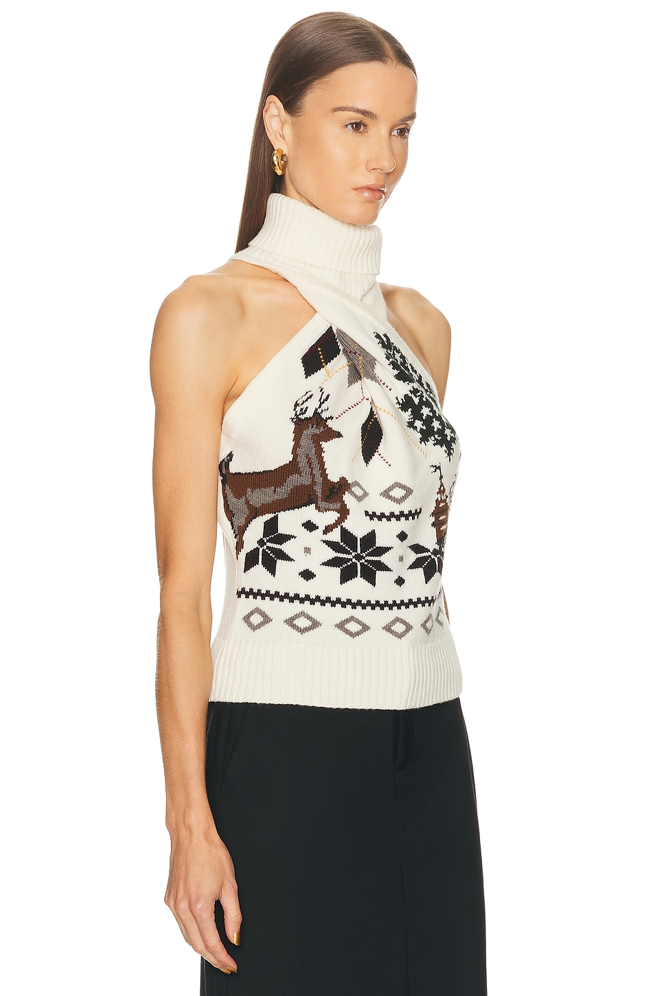 Monse Mixed Fair Isle Halterneck Sweater In Animal Print