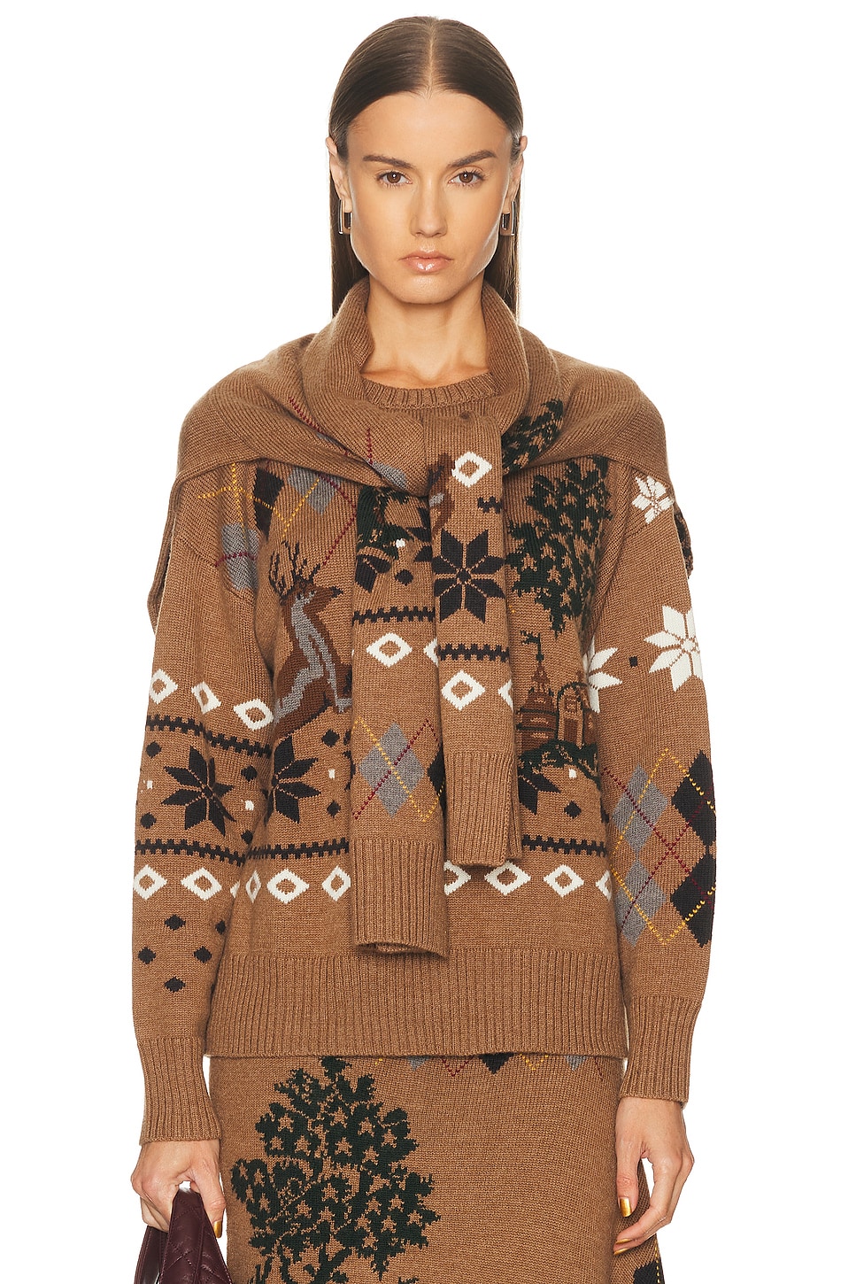 Image 1 of Monse Fair Isle Crewneck Sweater in Khaki
