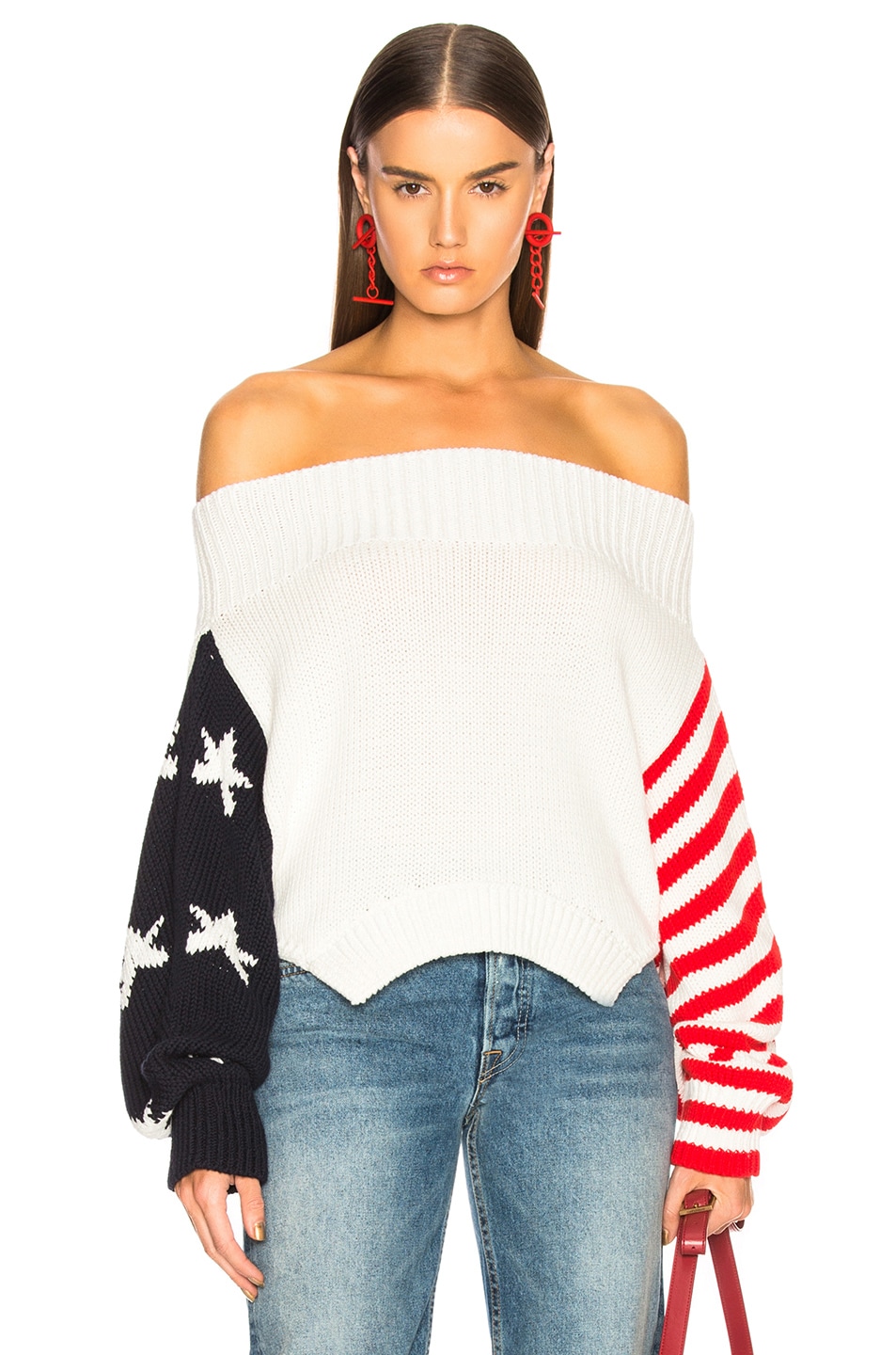 Image 1 of Monse Stars & Stripes Sweater in Ivory, Red & Navy