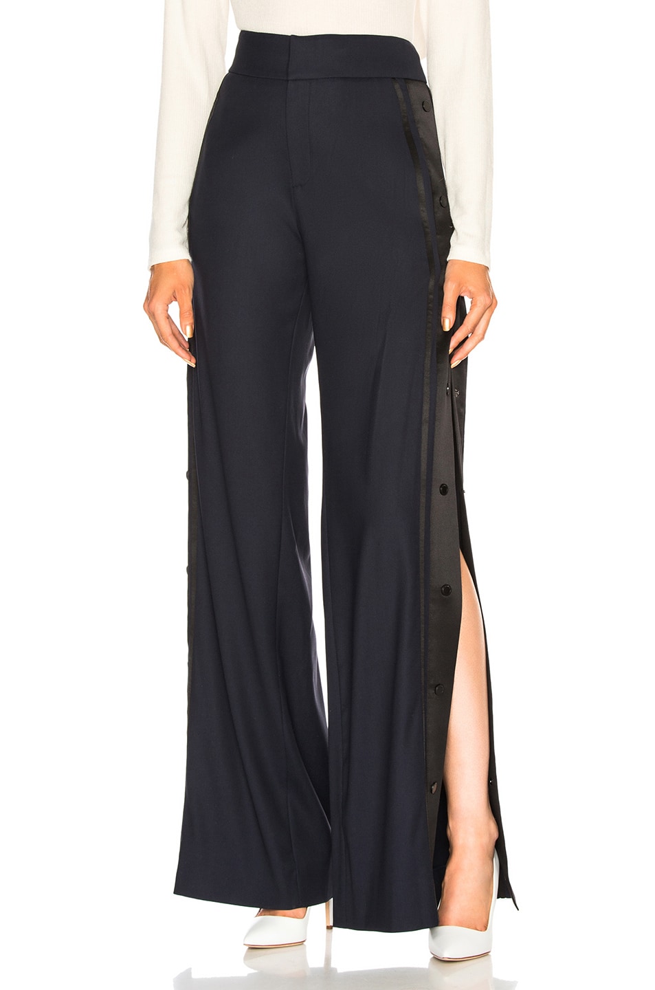 Image 1 of Monse High Waist Wide Leg Side Snap Trouser Pant in Navy
