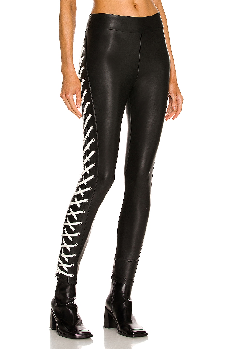 Image 1 of Monse Lace Up Faux Leather Legging in Black & White