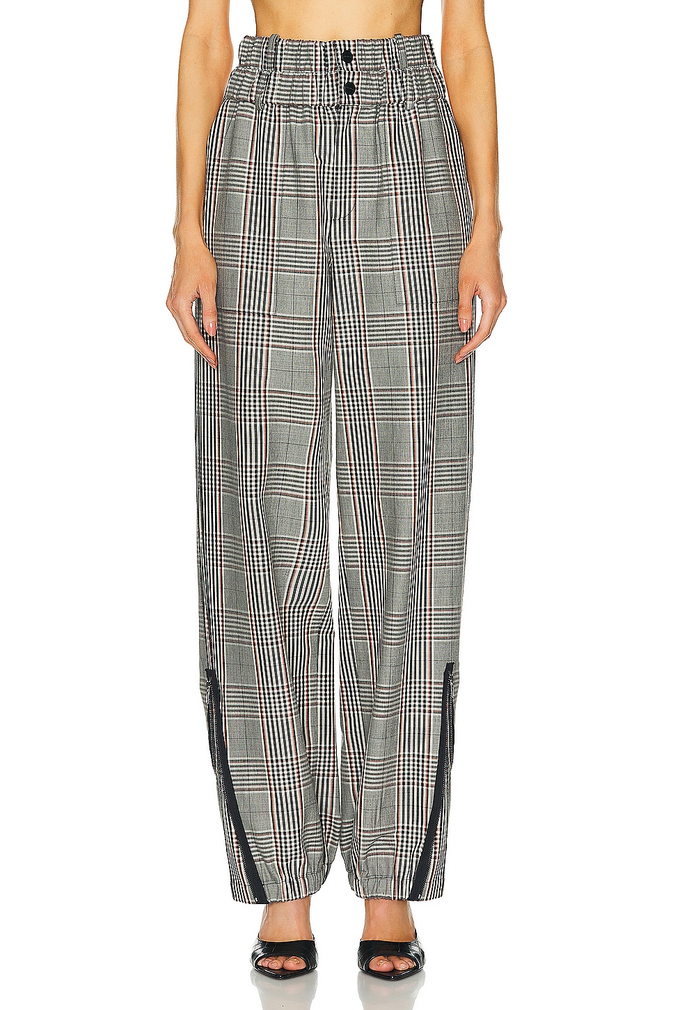 Plaid Double Waistband Zipper Detailed Pant in Black