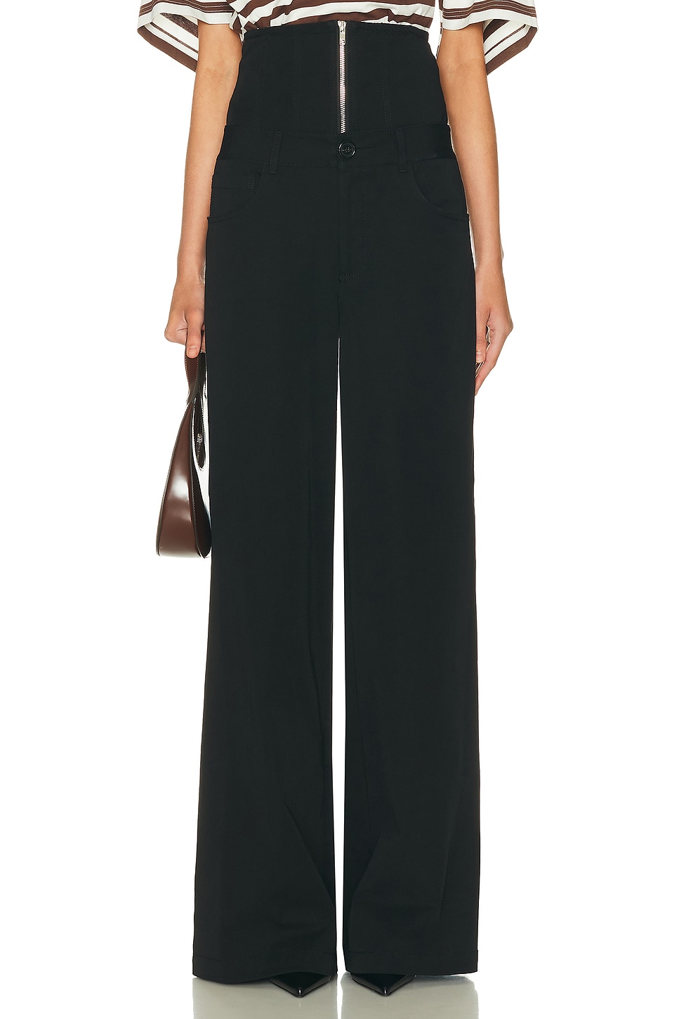 Corseted Wide Leg Trouser in Black