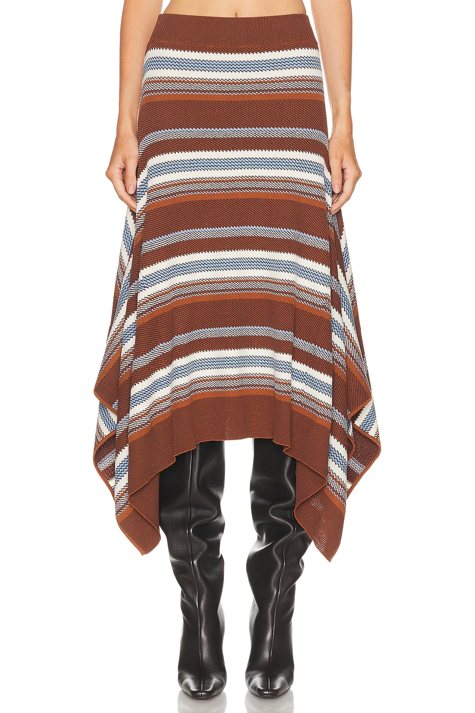 Image 1 of Monse Striped Jacquard Cascade Midi Skirt in Brown Multi