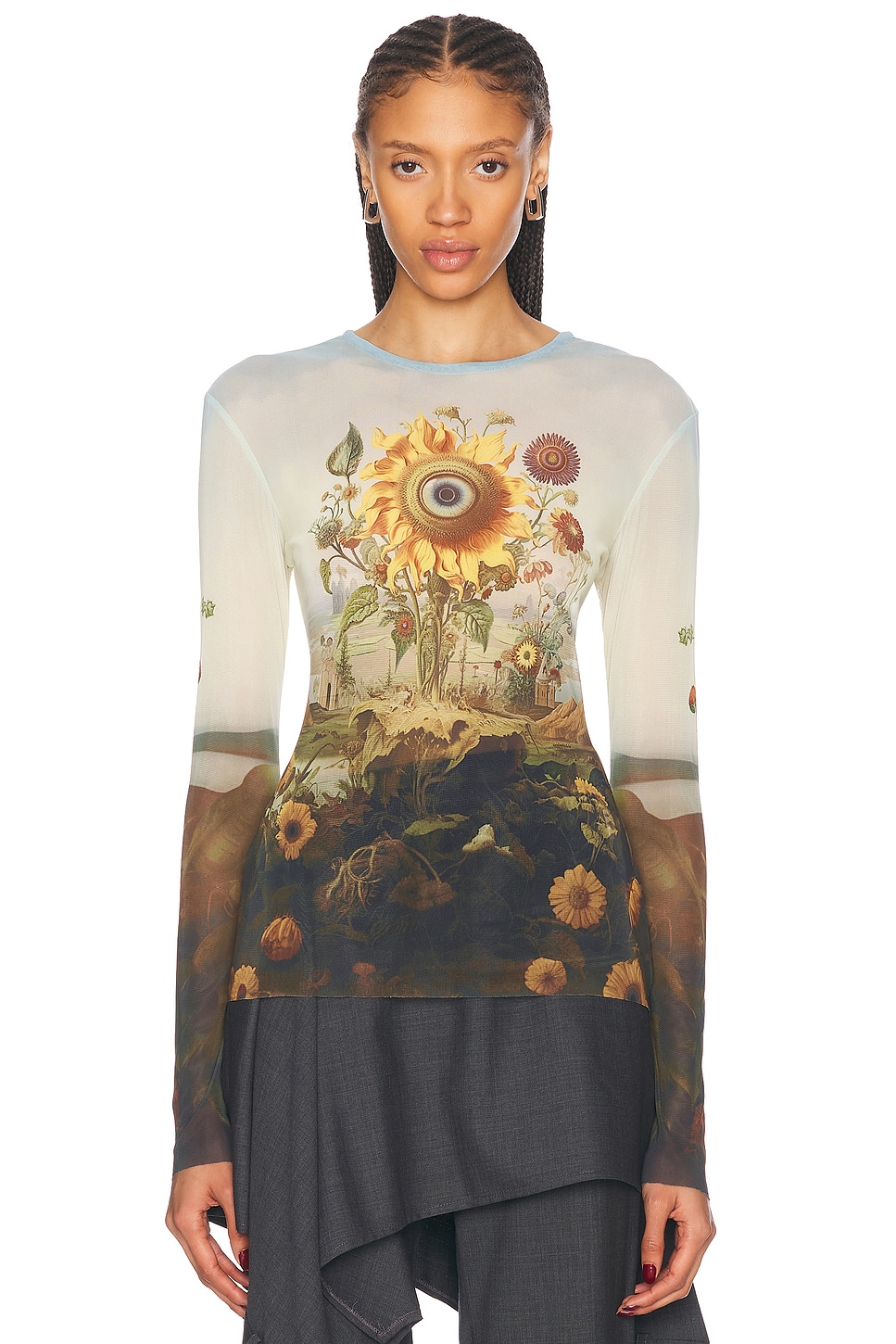 Monse Sunflower Print Mesh Top In Sunflower Print