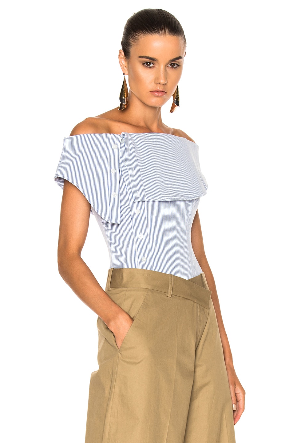Image 1 of Monse Striped Cotton Dobby Corset Top in Blue & White