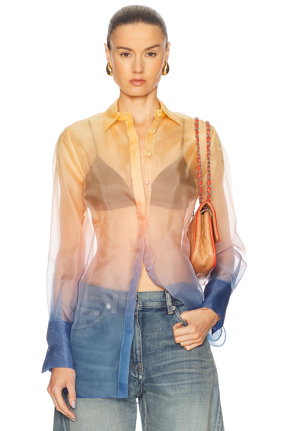 Sunset Sheer Boxy Shirt in Orange
