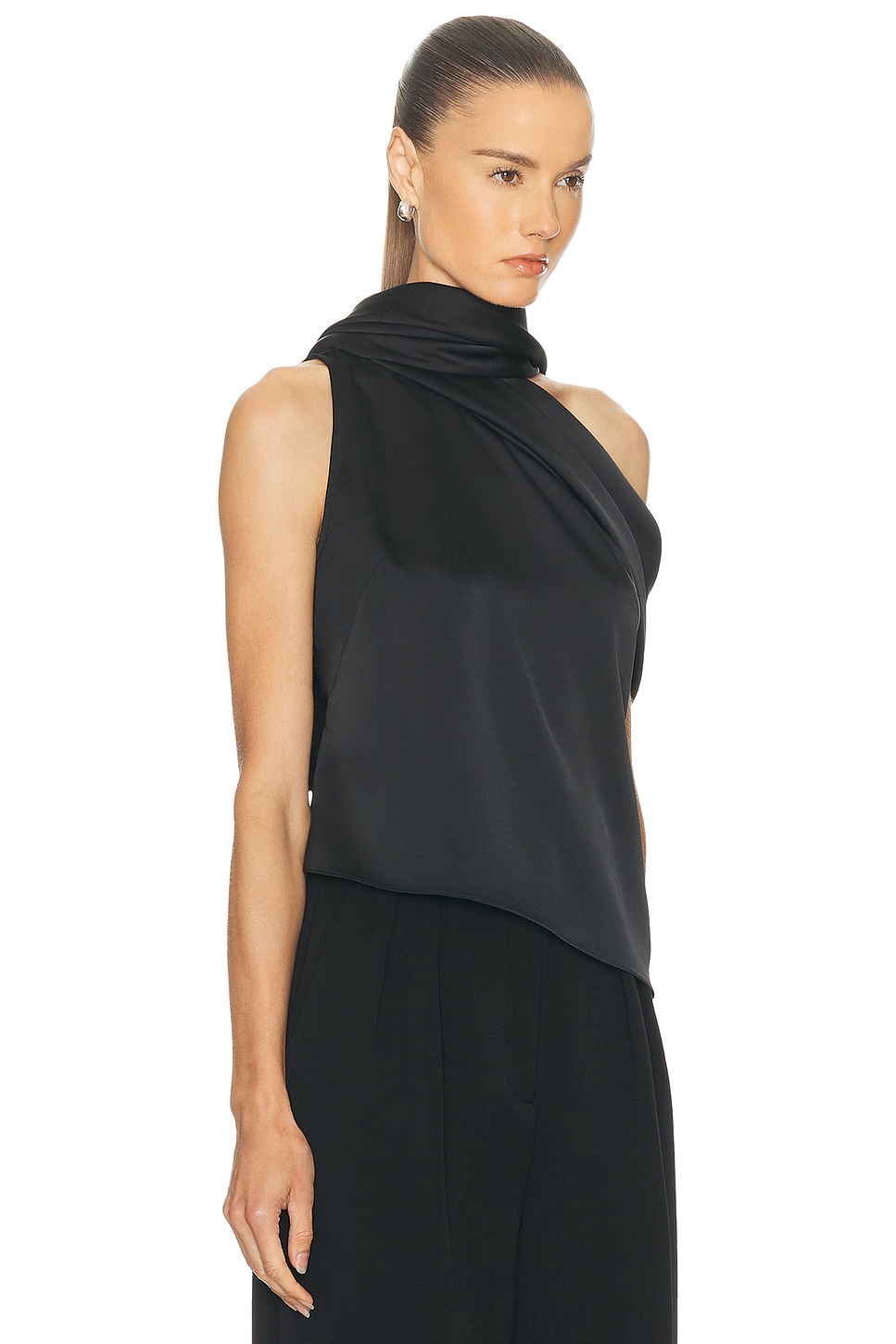 Monse Sleeveless Asymmetric Scarf Top In Black