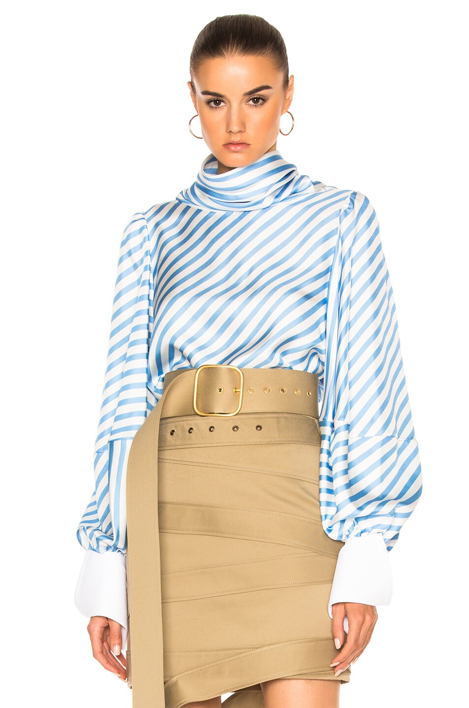 Image 1 of Monse Striped Silk Twill Top in Periwinkle & White