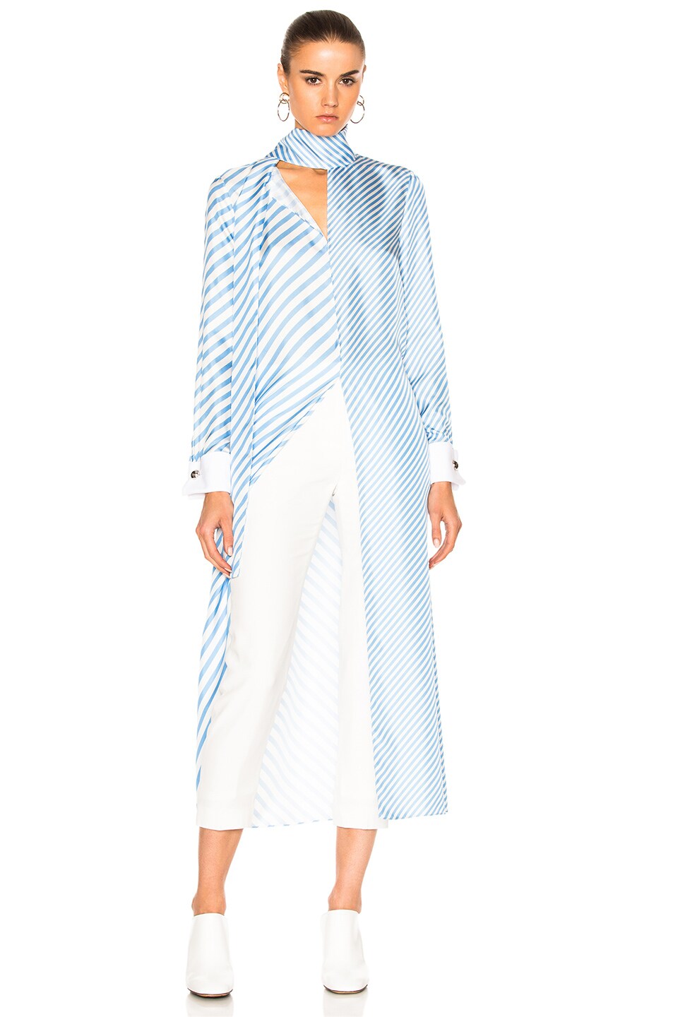 Image 1 of Monse Striped Silk Twill Tunic Top in Periwinkle & White
