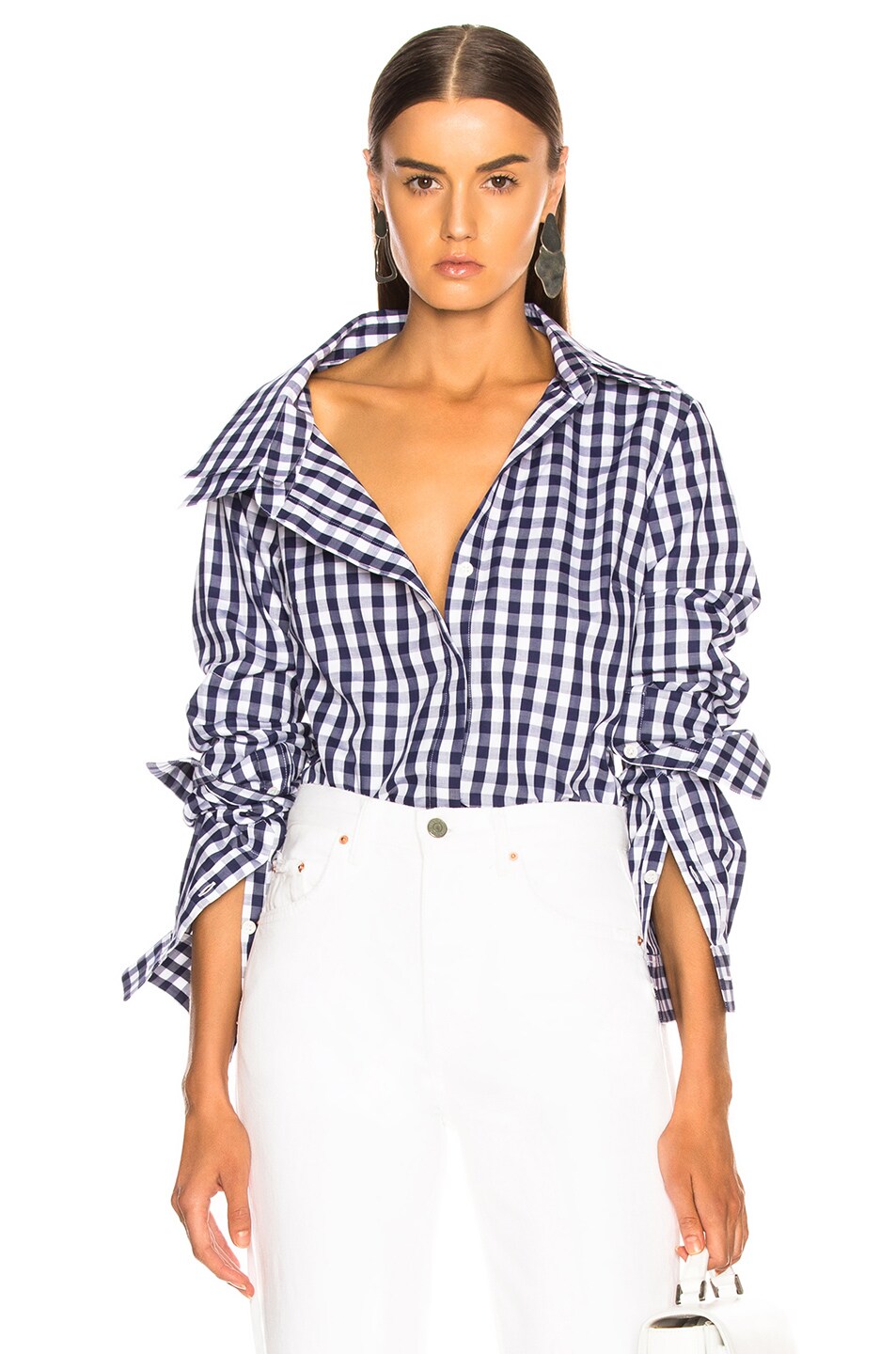 Image 1 of Monse Gingham Double Collar Shirt in Navy
