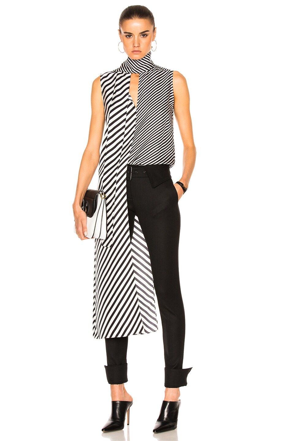 Image 1 of Monse Striped Silk Twill Top in Black & White