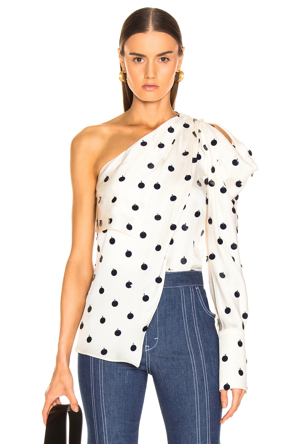 Image 1 of Monse Asymmetrical Scarf Top in Ivory & Navy