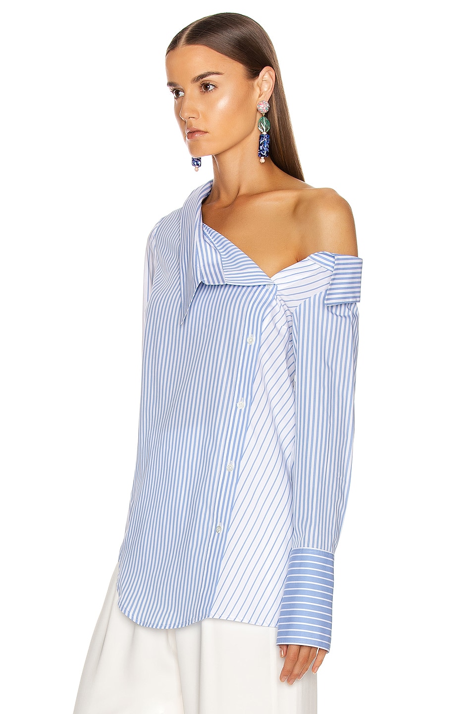 Monse Asymmetrical Flap Collar Shirt in Sky Blue & White | FWRD