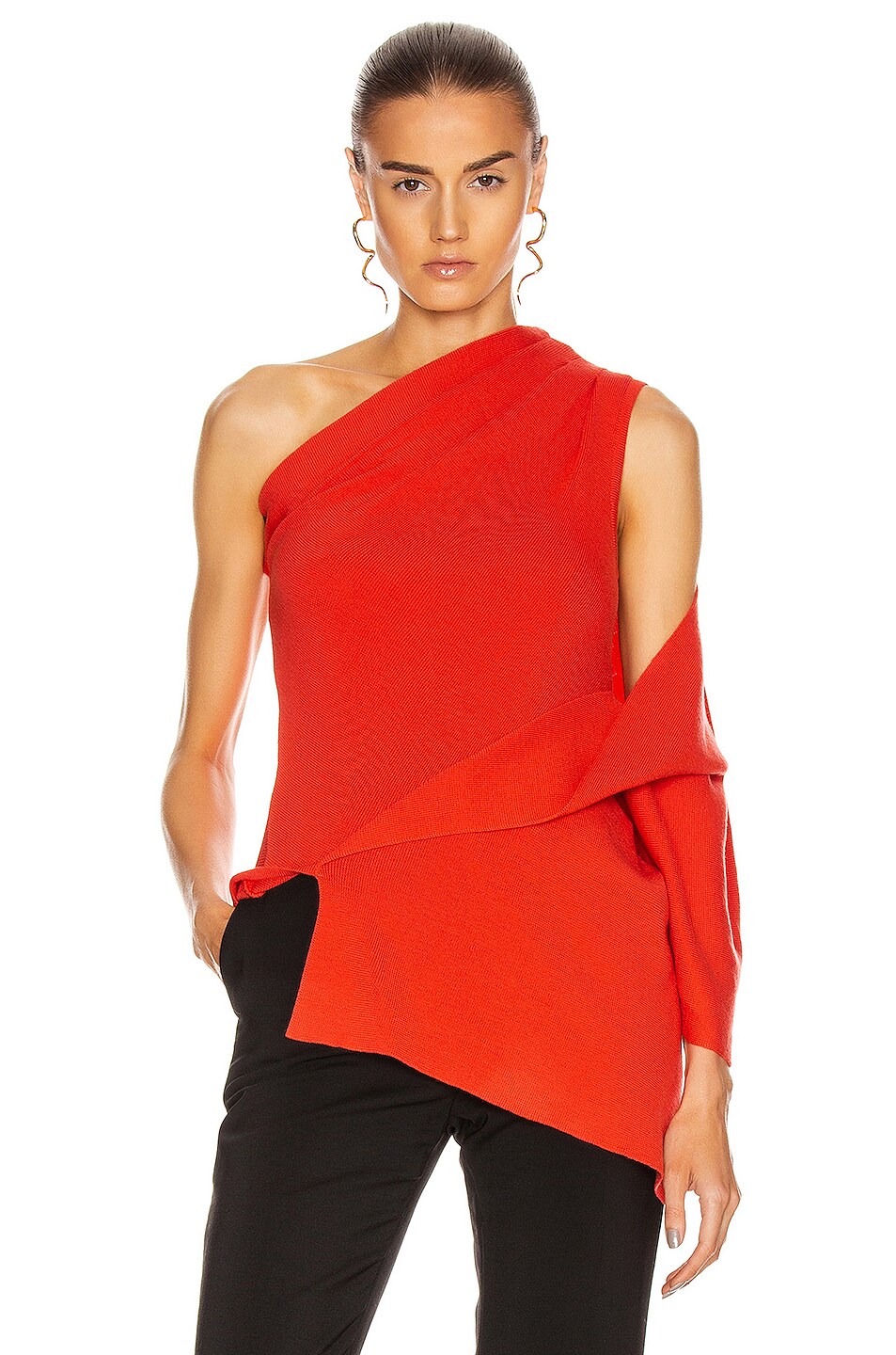 Image 1 of Monse One Shoulder Drape Knit Top in Persimmon