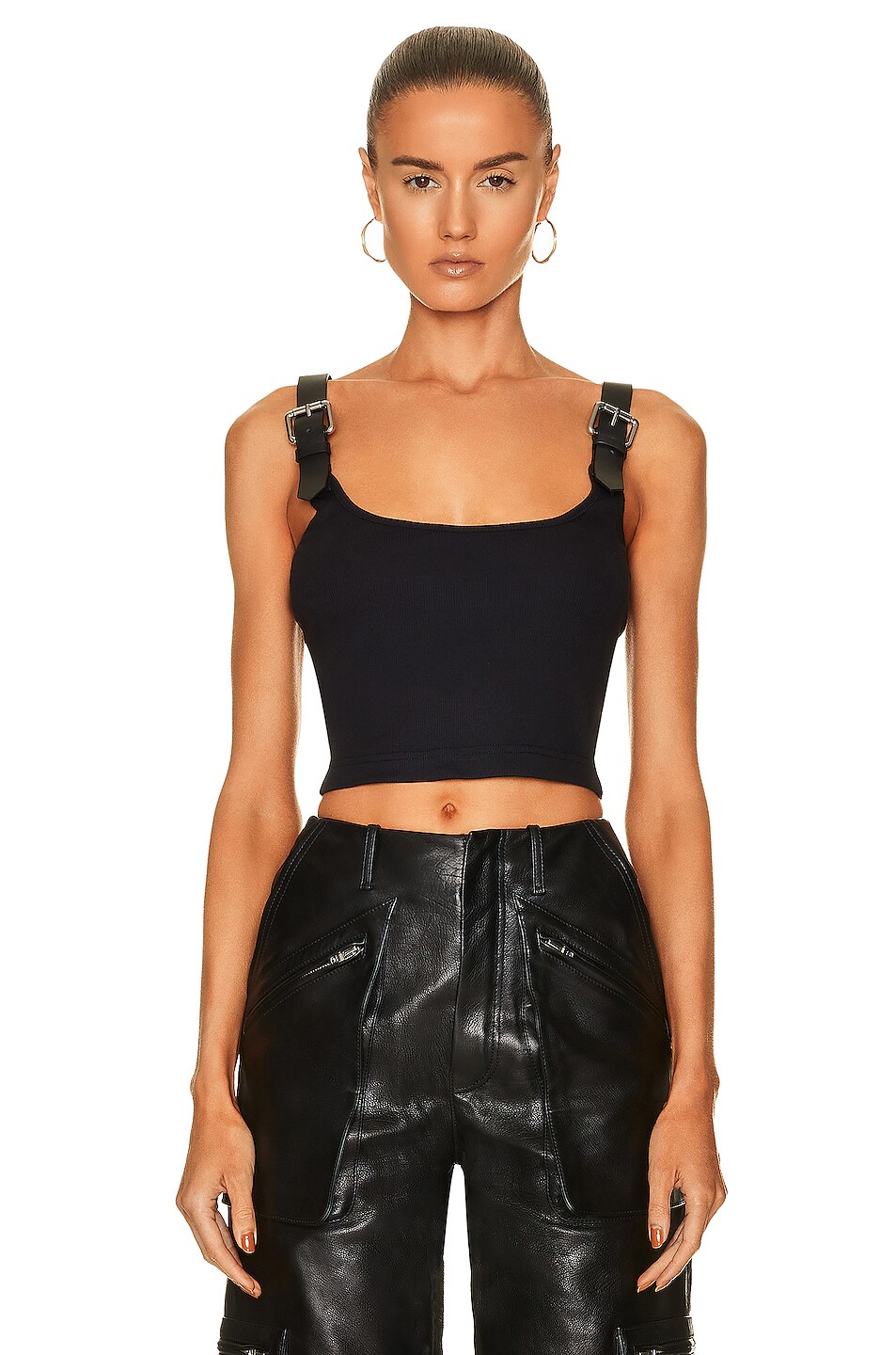 Image 1 of Monse Leather Belted Crop Top in Black