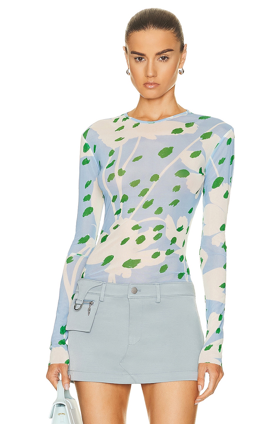 Image 1 of Monse Floral Printed Mesh Top in Light Blue Multi