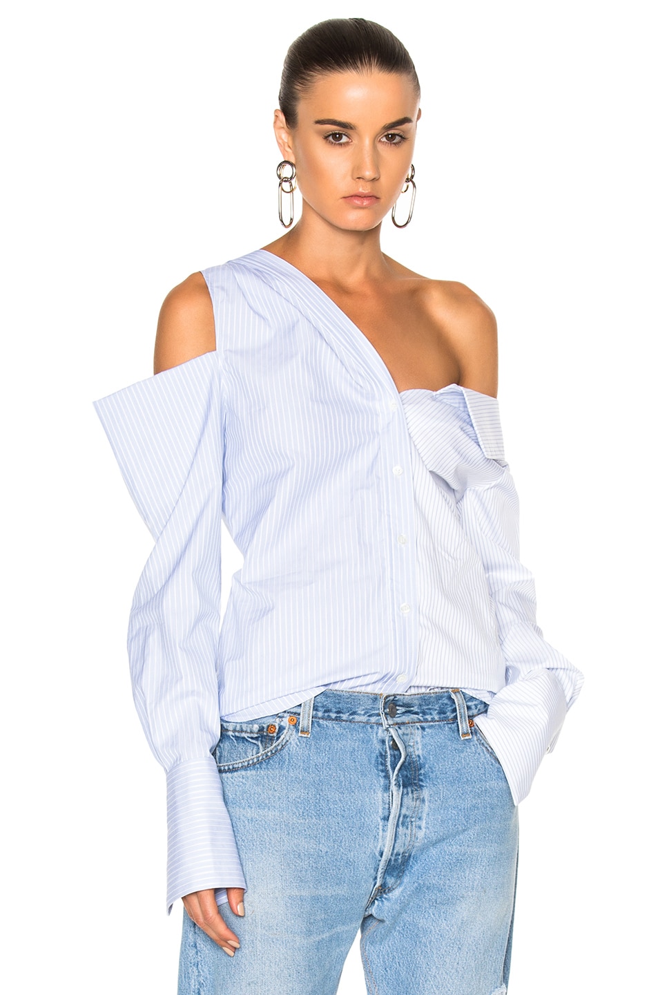 Image 1 of Monse Striped Cotton Shirt in Blue & White