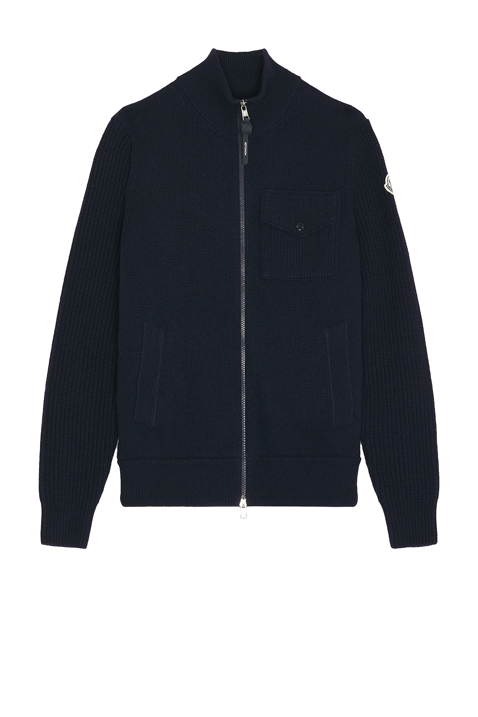 Shop Moncler Zip Up Cardigan In Dark Blue