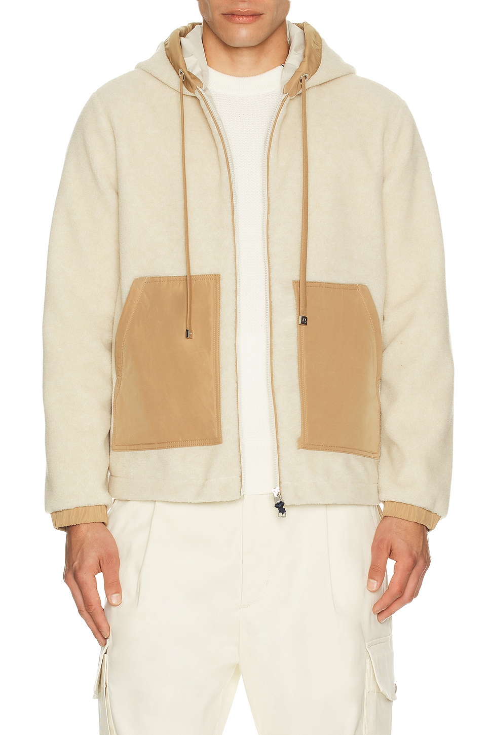 Image 1 of Moncler Zip Up Teddy Fleece Cardigan in Golden Sand
