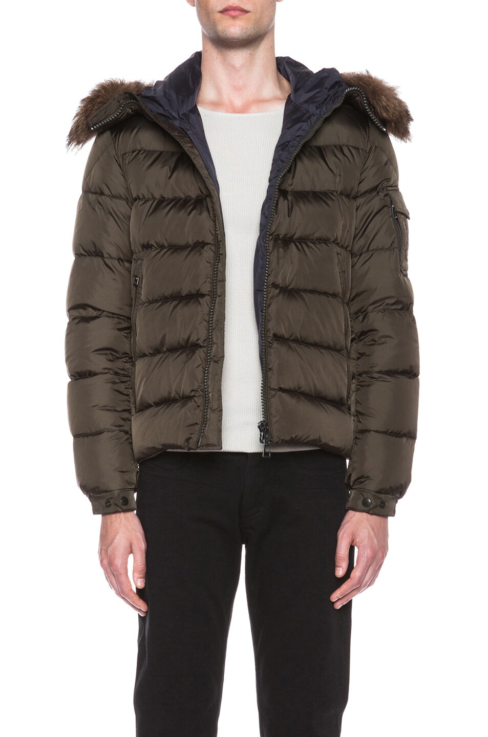 Image 1 of Moncler Byron Jacket with Fur Hood in Brown