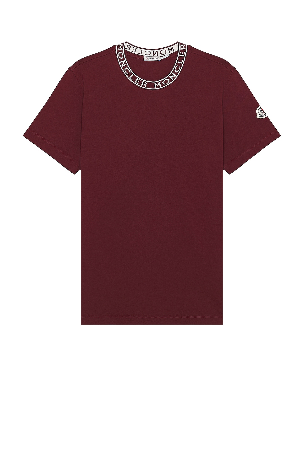 Image 1 of Moncler Short Sleeve Neck Logo T-shirt in Burgundy