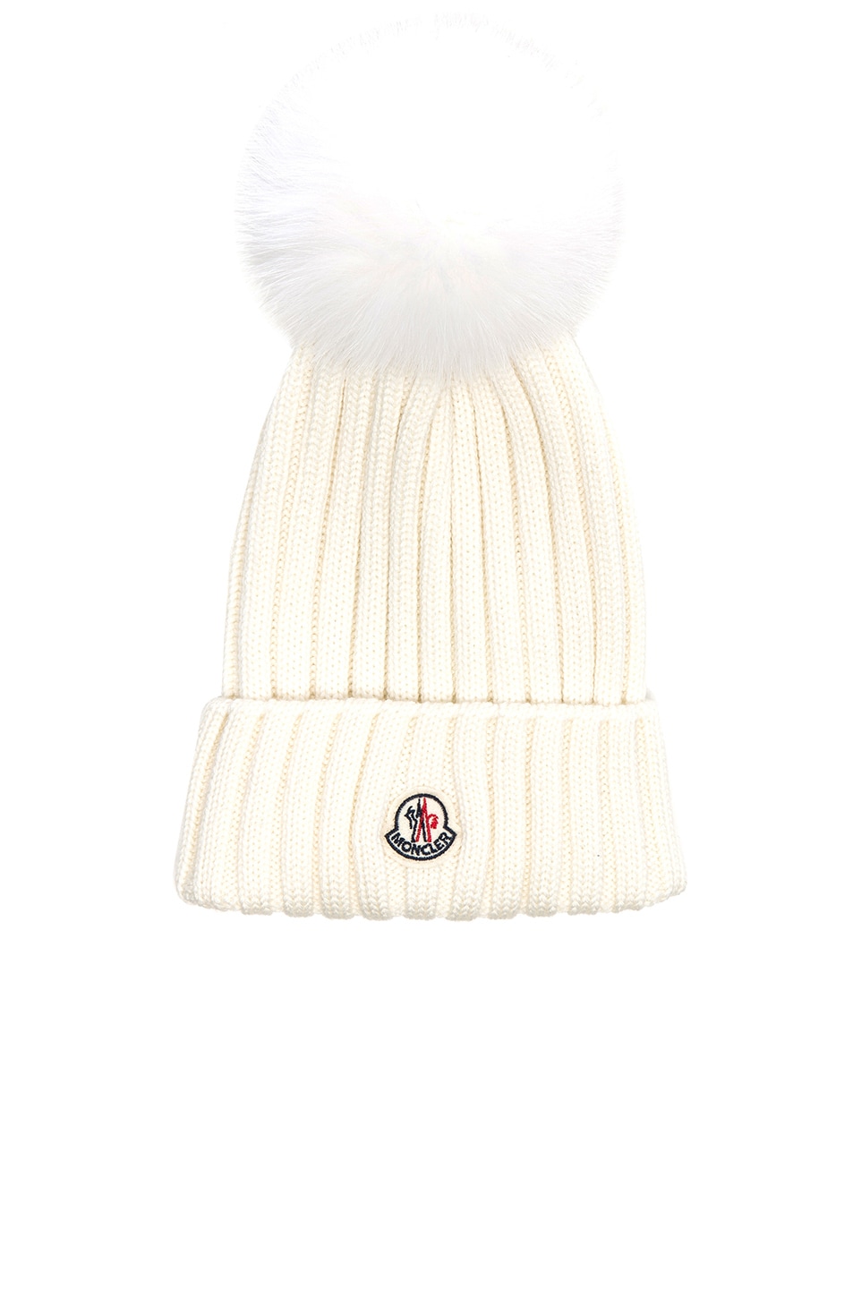 Image 1 of Moncler Berretto Beanie With Fox Fur Pom in Off White