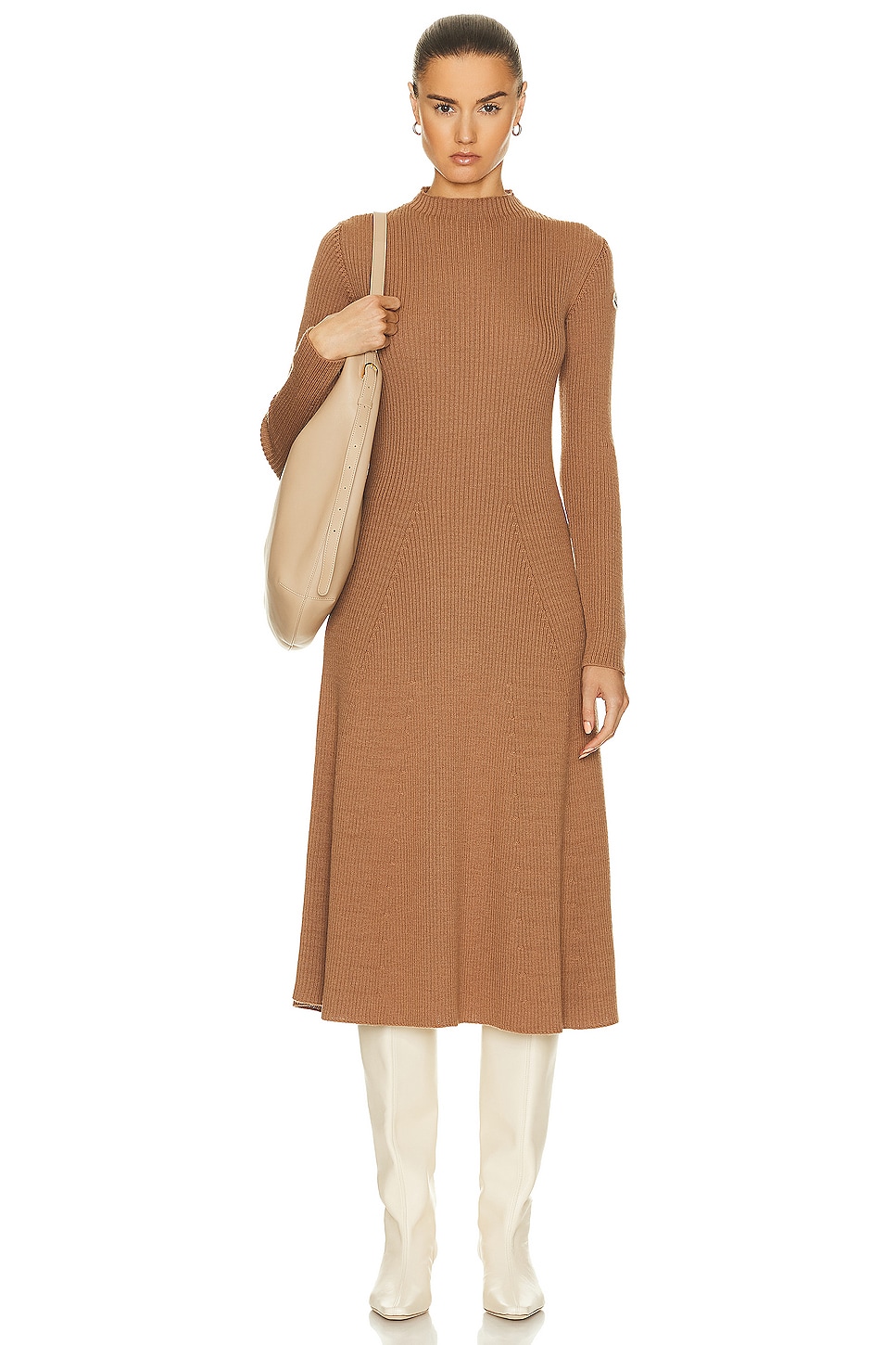 Image 1 of Moncler Long Sleeve Midi Dress in Camel