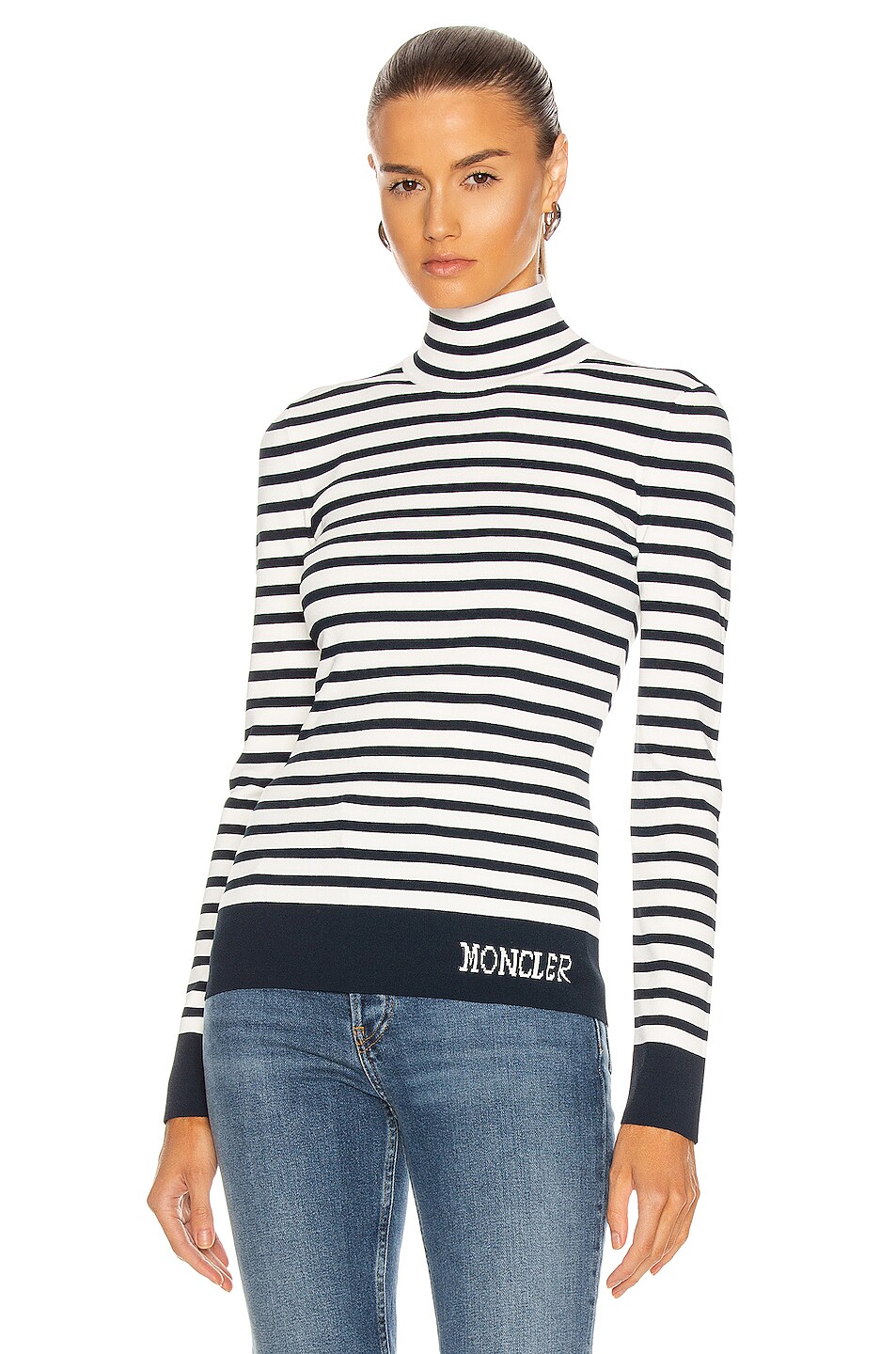 Image 1 of Moncler Lupetto Tricot Top in Navy & White