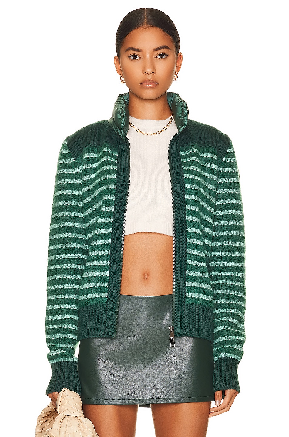 Image 1 of Moncler Striped Cardigan in Green