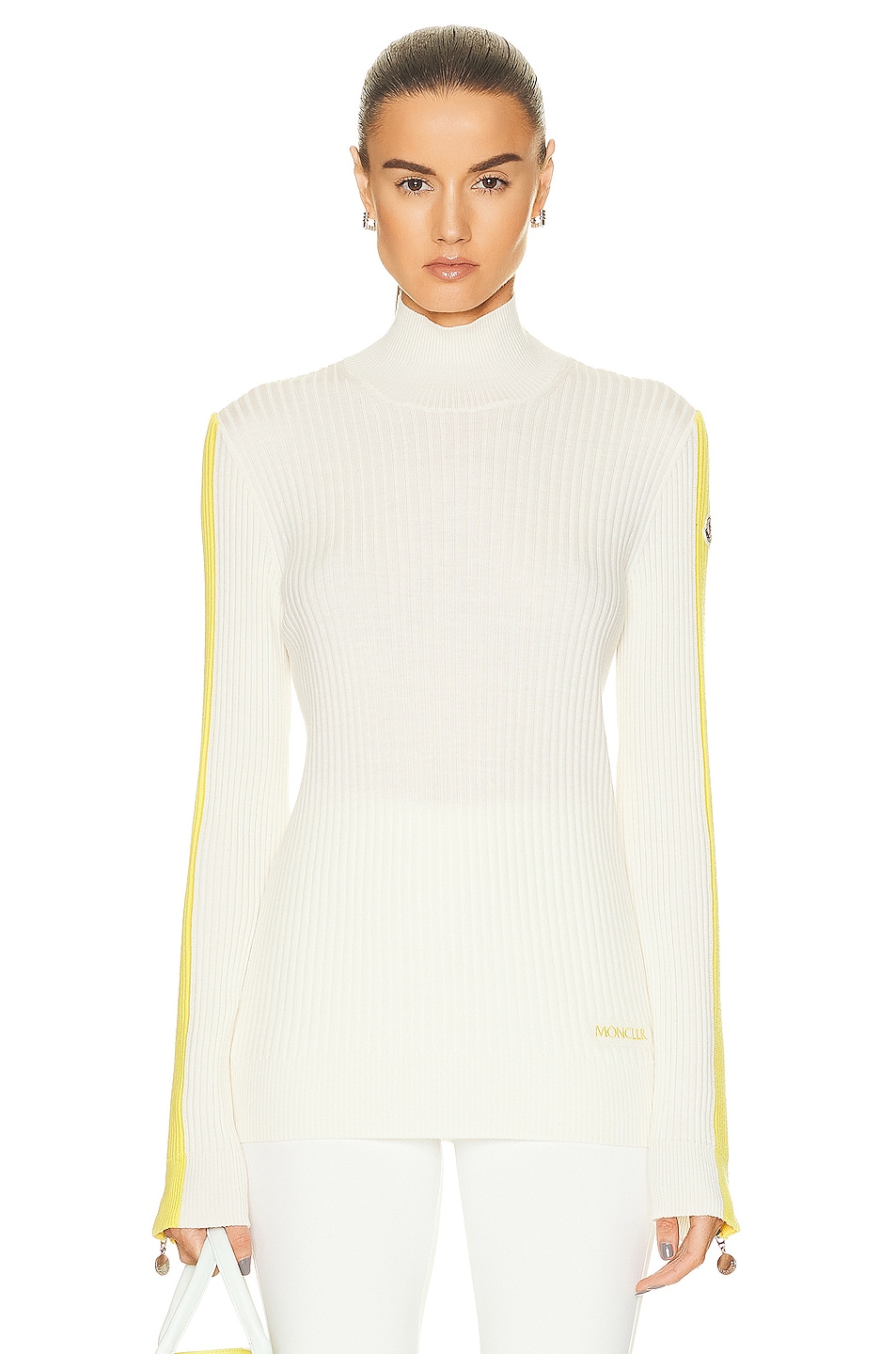 Image 1 of Moncler Turtleneck Sweater in White & Yellow