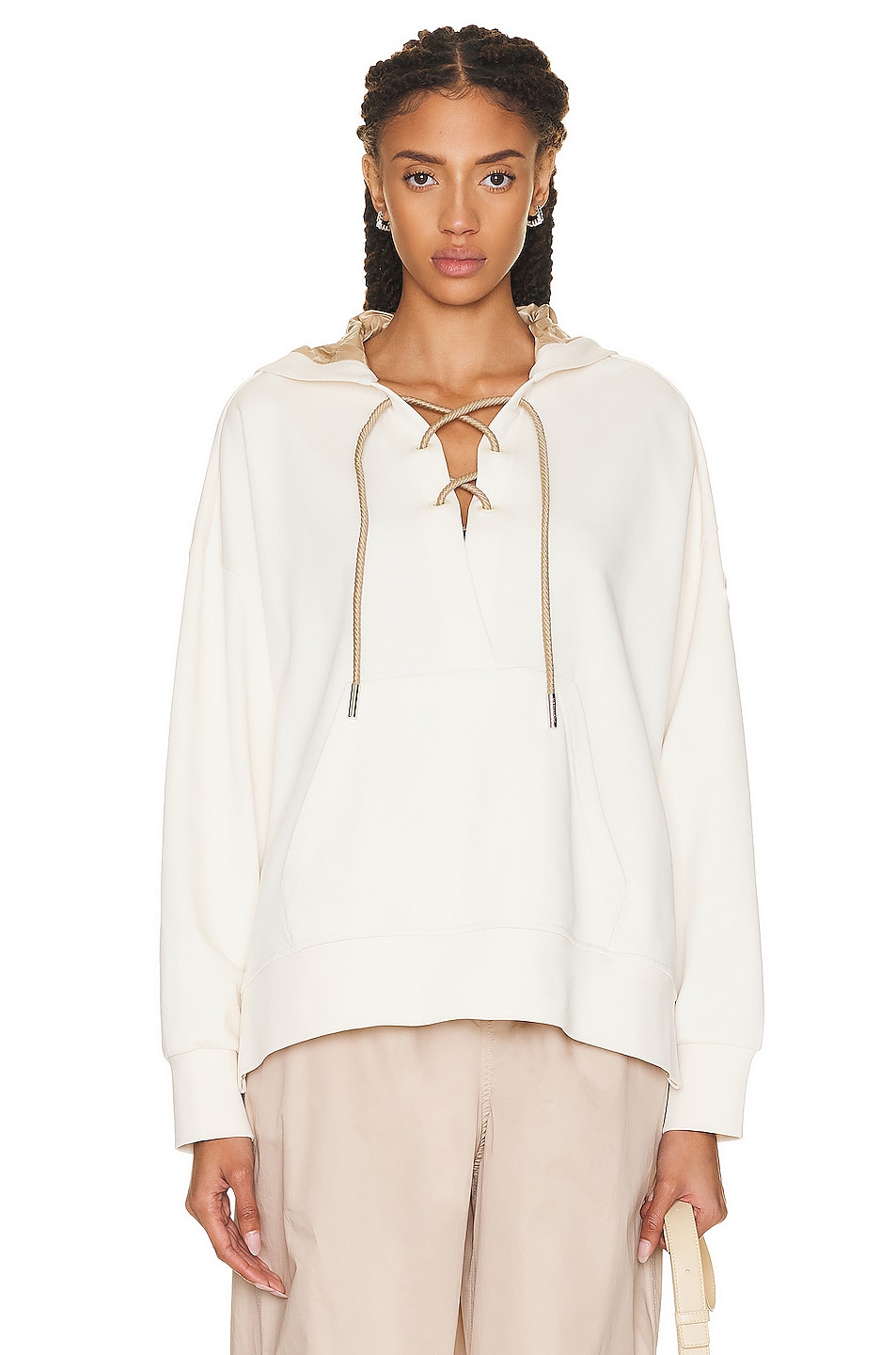 Image 1 of Moncler Laced Up Hoodie in White