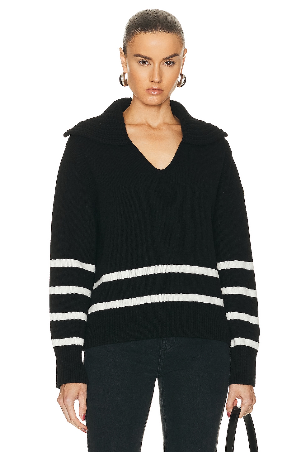 Image 1 of Moncler Long Sleeve Polo Sweater in Black