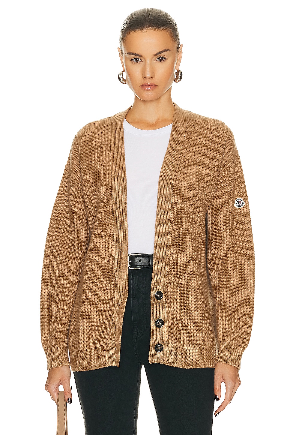Image 1 of Moncler Long Sleeve Cardigan in Camel