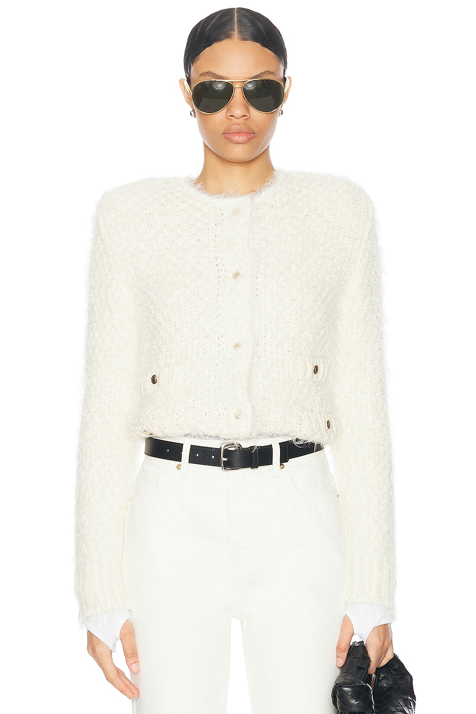 Shop Moncler Button Up Cardigan In Silk White