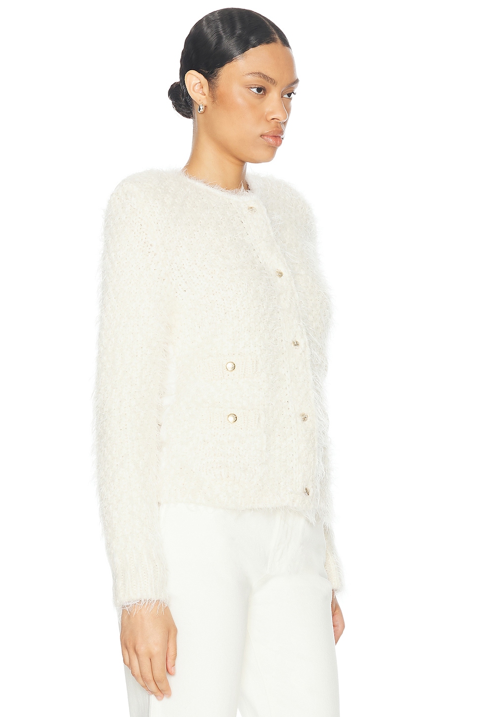 Shop Moncler Button Up Cardigan In Silk White