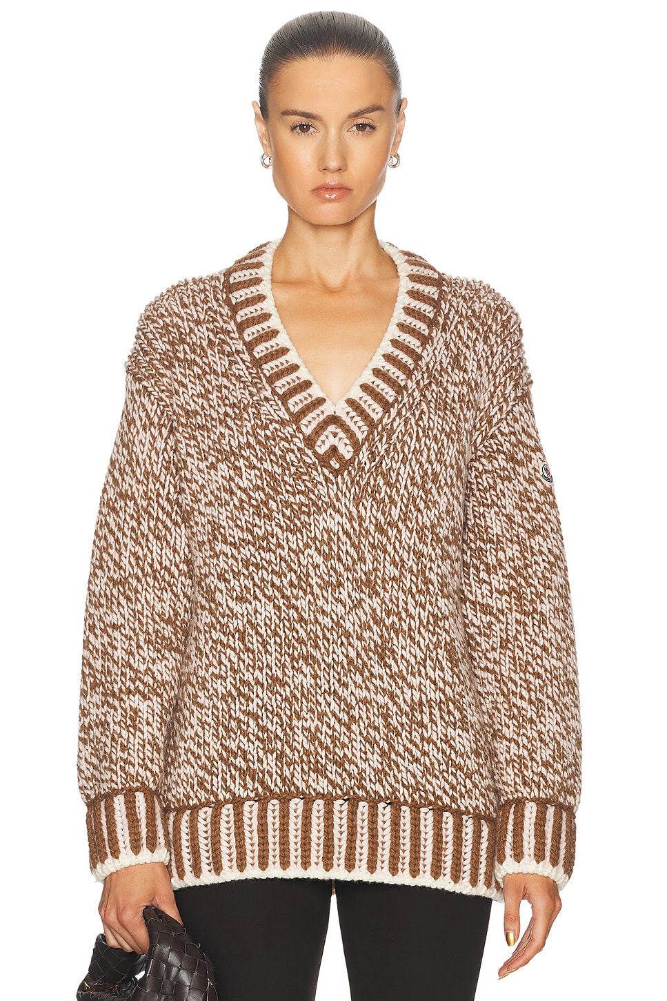 Shop Moncler V-neck Sweater In Beige