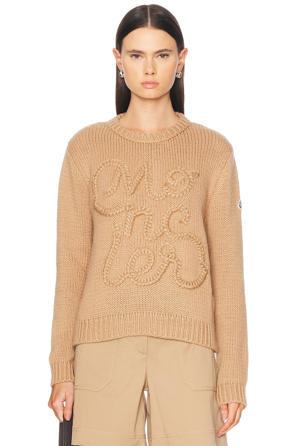 Shop Moncler Long Sleeve Sweater In Beige