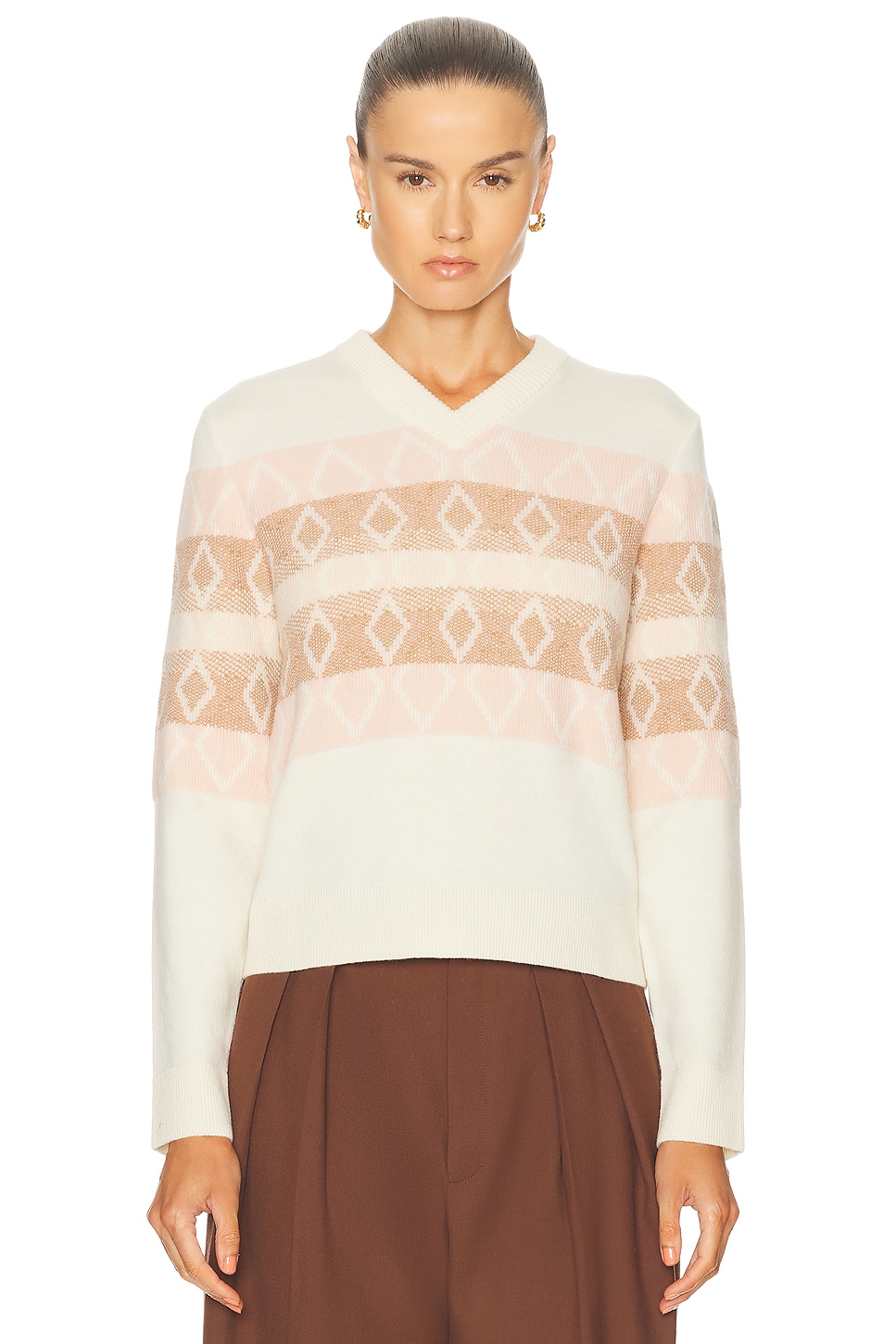 Moncler Long Sleeve V-neck Sweater In White