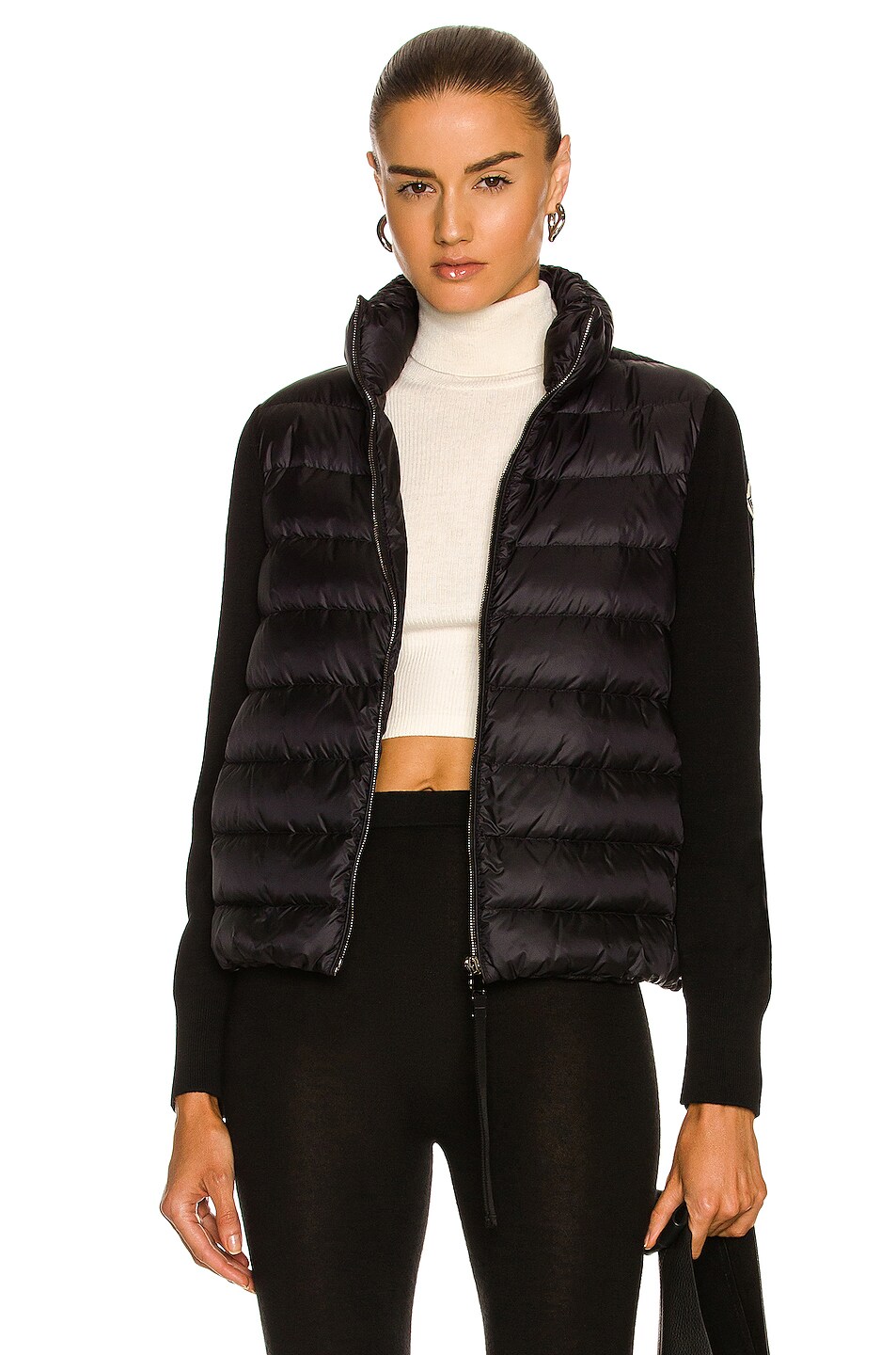 Image 1 of Moncler Stand Collar Cardigan in Black