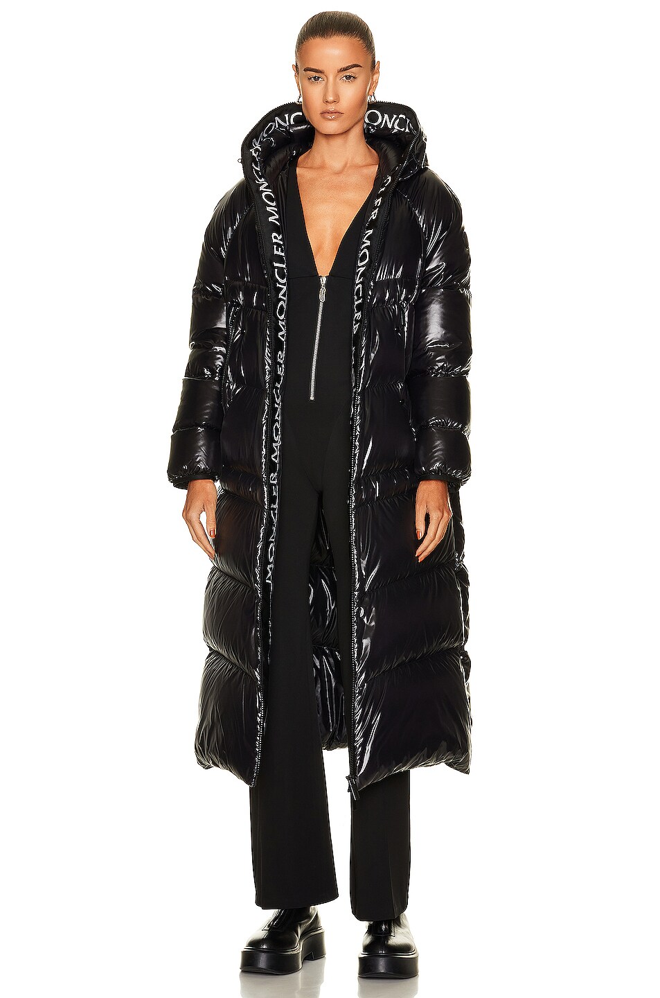 Moncler Matt Black Chanon Long Coat in Black | FWRD