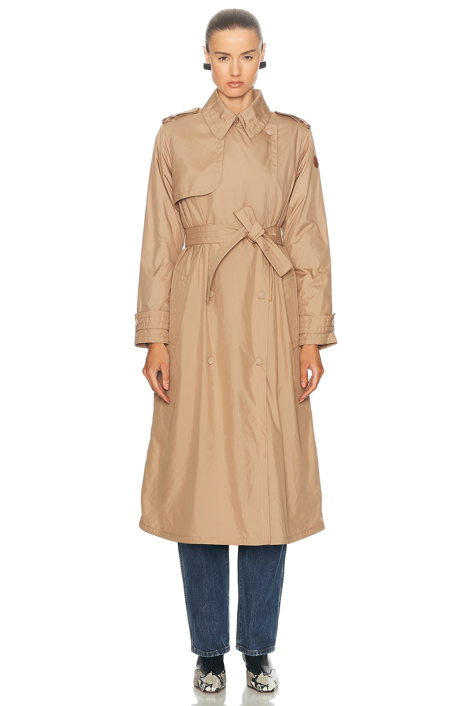 Shop Moncler Barbentane Trench In Pink Taupe