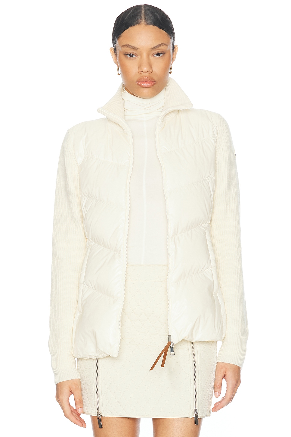 Shop Moncler Zip Up Cardigan In White