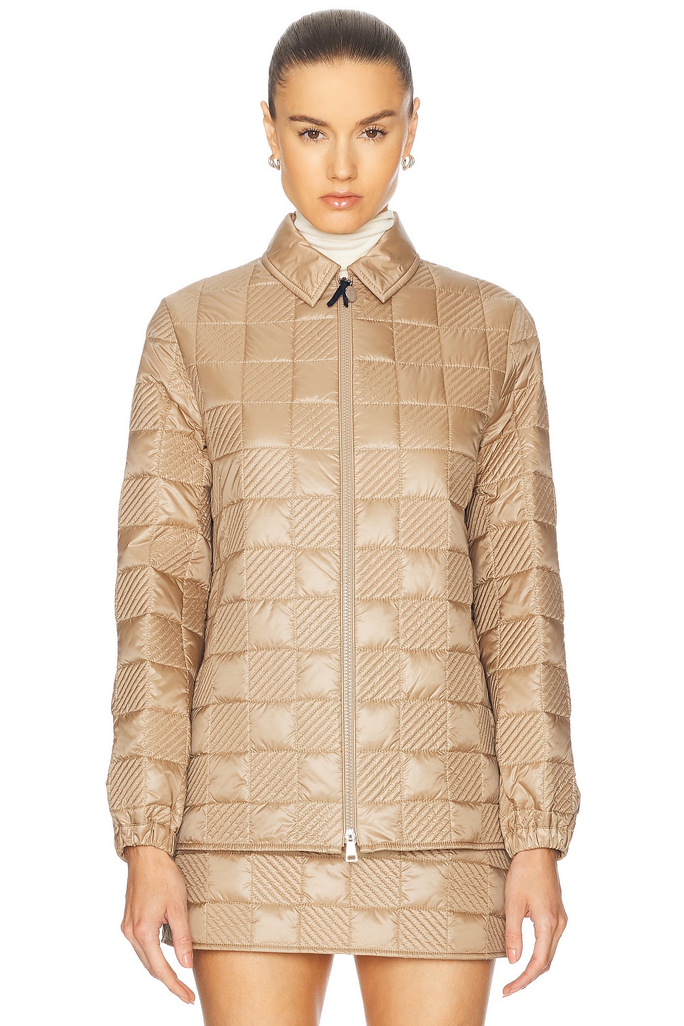 Moncler Logo-appliqué Jacket In Tan