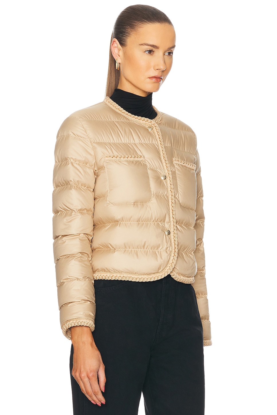 Moncler Gencay Snap Button Fastening Down Jacket In Beige